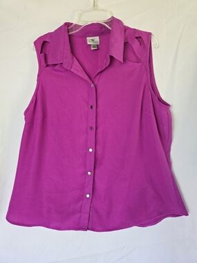 Worthington Sleeveless Button-Front Blouse in Fuchsia Pink